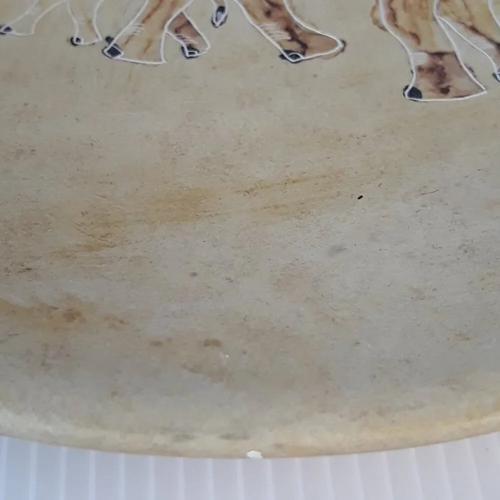 Vtg Hand Carved Kenyan Soapstone Elephant Themed Plate Folk Art Primitive Ethnic